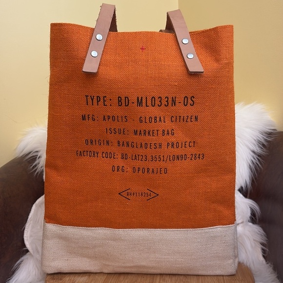Apolis Market Day Jute Bag WTF Wine Tasting Friends Global Citizen Tote NWT - Picture 7 of 15